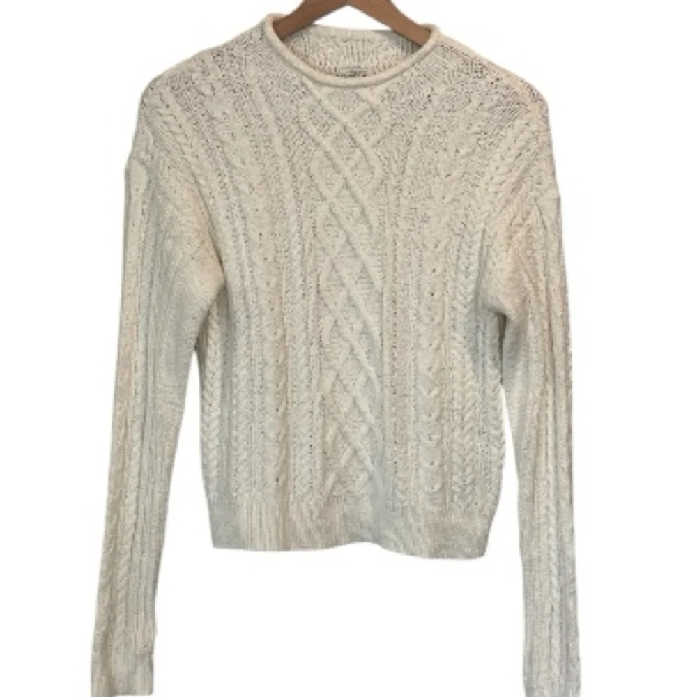 J. Crew Women's Cream/White Cable Knit Sweater, Mock Neck, Long Sleeve, Size XS